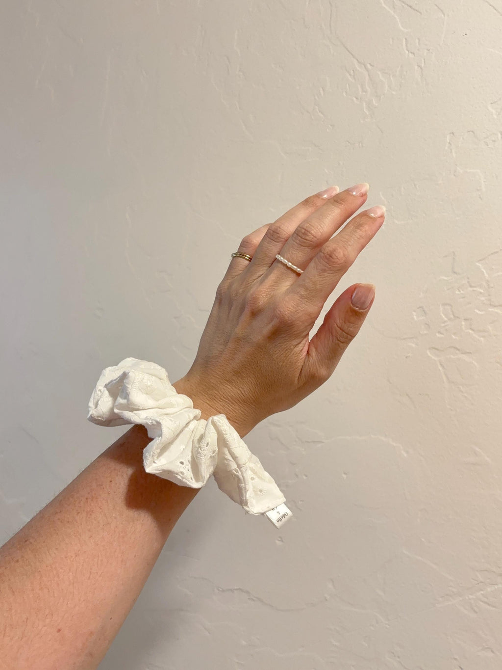 White Eyelet Scrunchie, Handmade Cotton Hair Tie