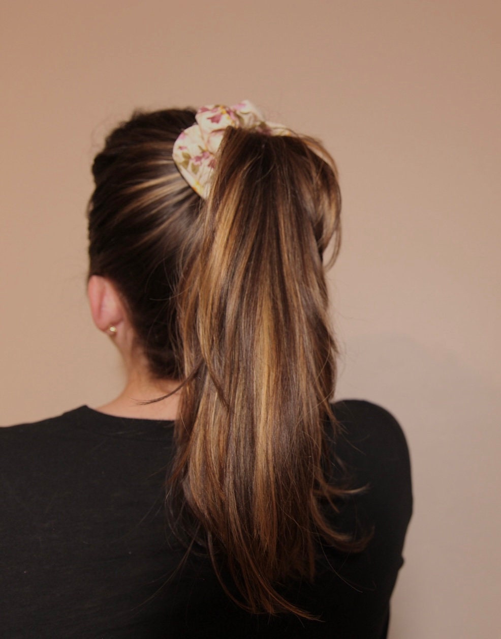 Lavender Floral Chiffon Scrunchie | Satin Hair Tie