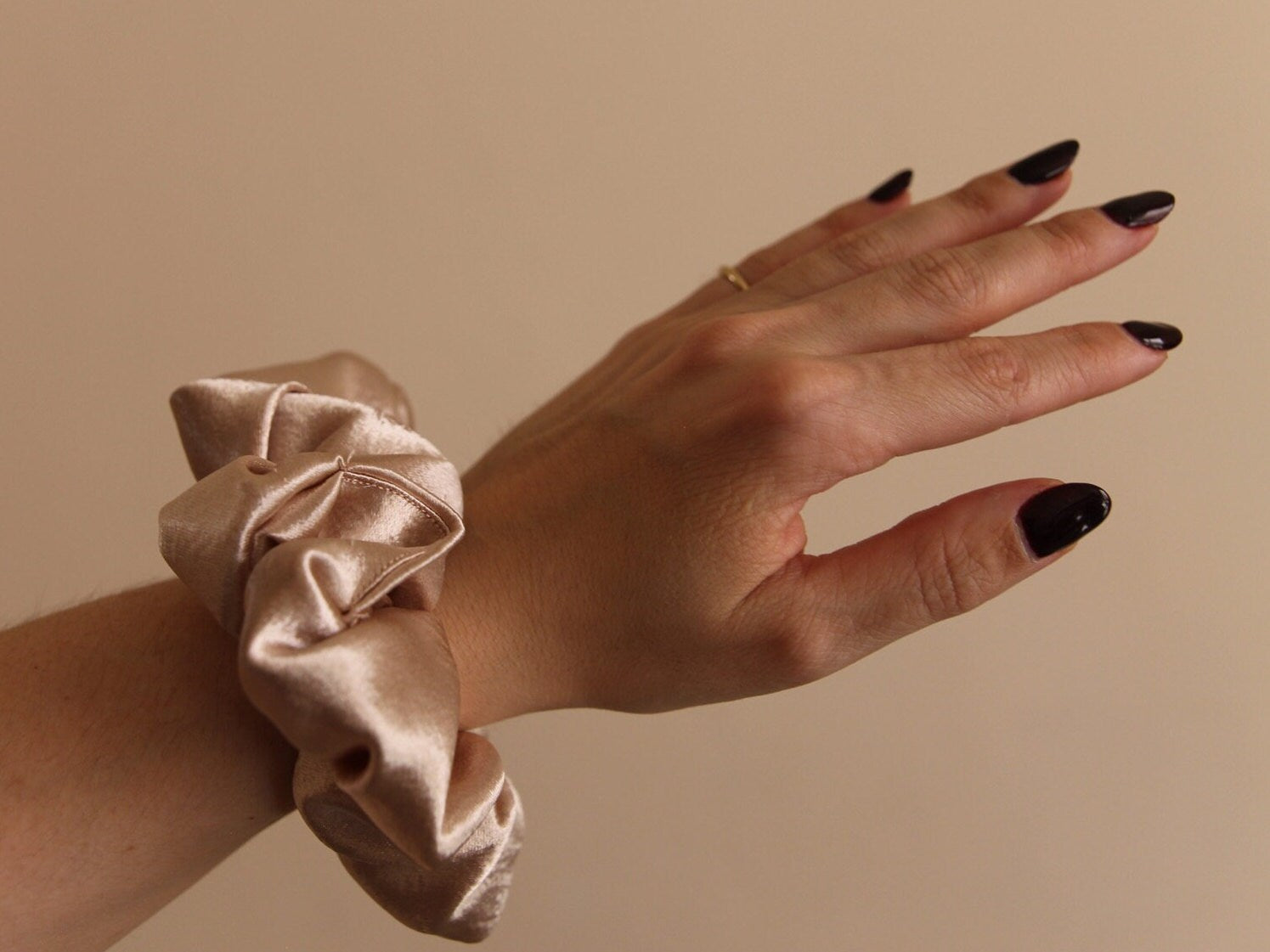 Pink Champagne Satin Scrunchie, Silky Hair Tie