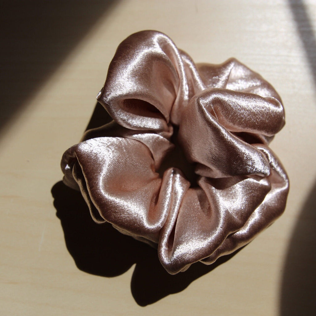 Pink Champagne Satin Scrunchie, Silky Hair Tie