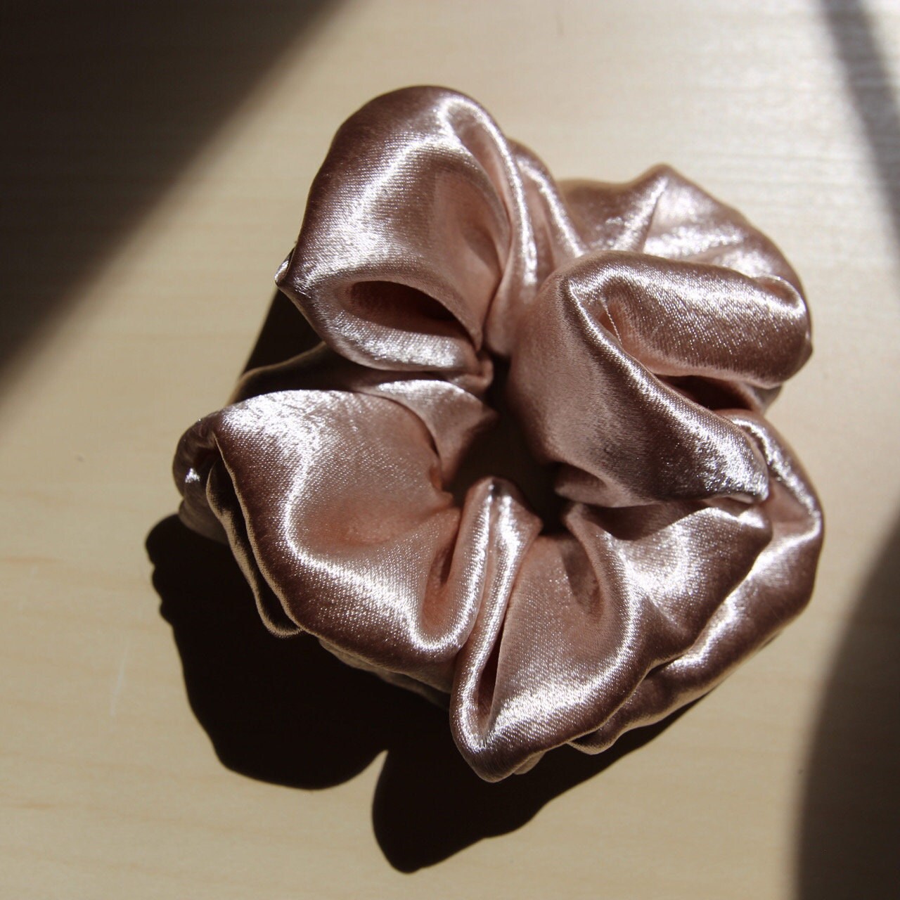 Pink Champagne Satin Scrunchie, Silky Hair Tie