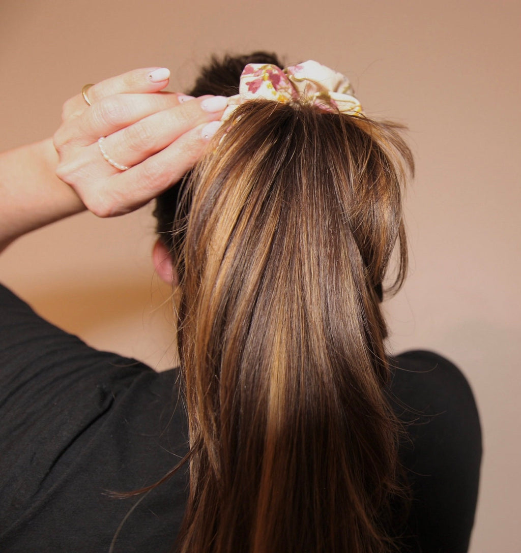 Lavender Floral Chiffon Scrunchie | Satin Hair Tie