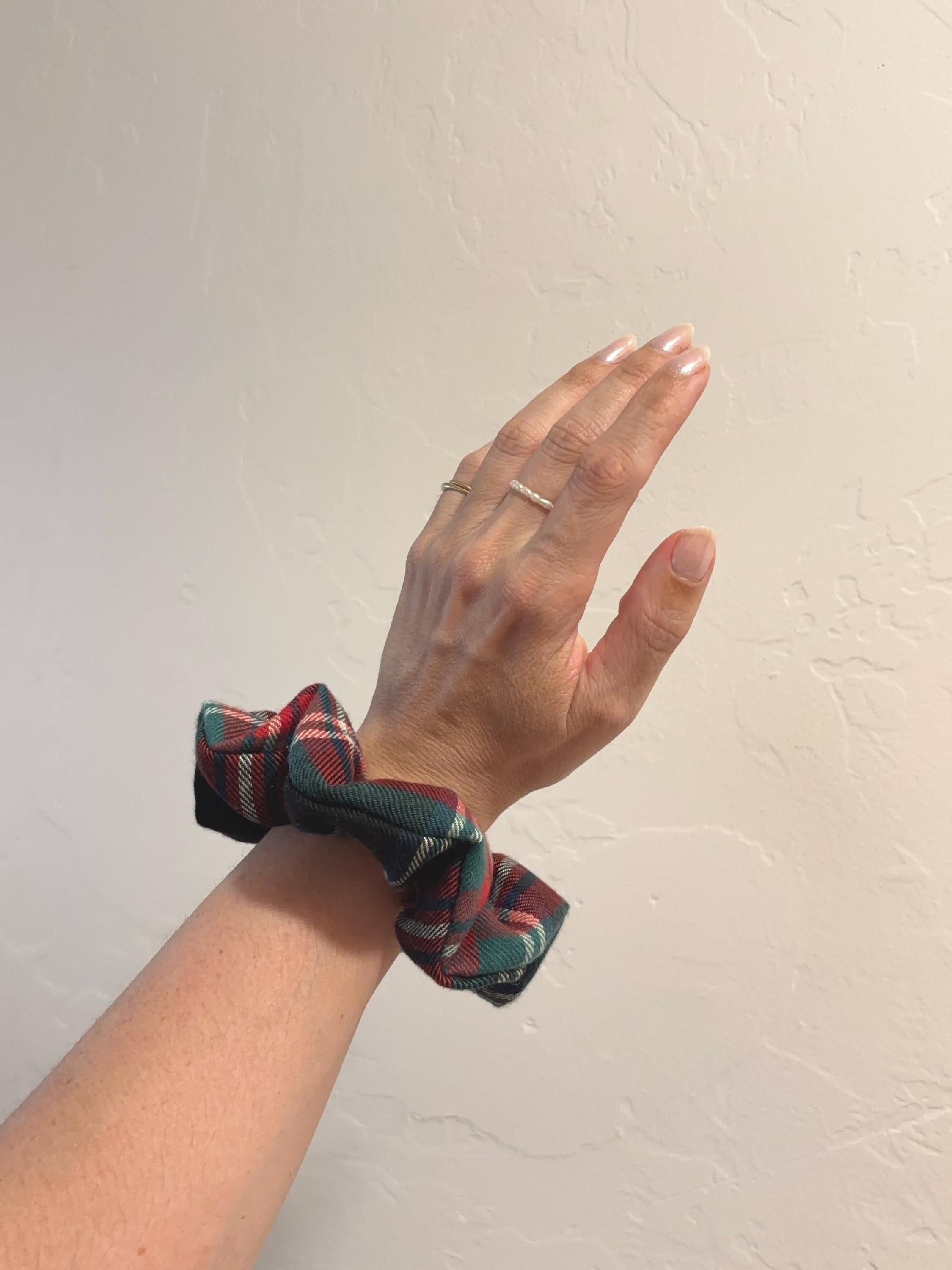Evergreen Tartan Plaid Scrunchie - Winter Flannel Hair Tie