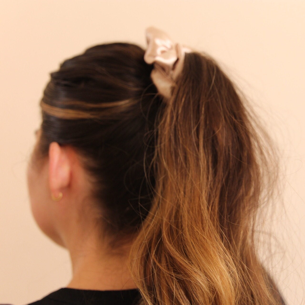 Pink Champagne Satin Scrunchie, Silky Hair Tie