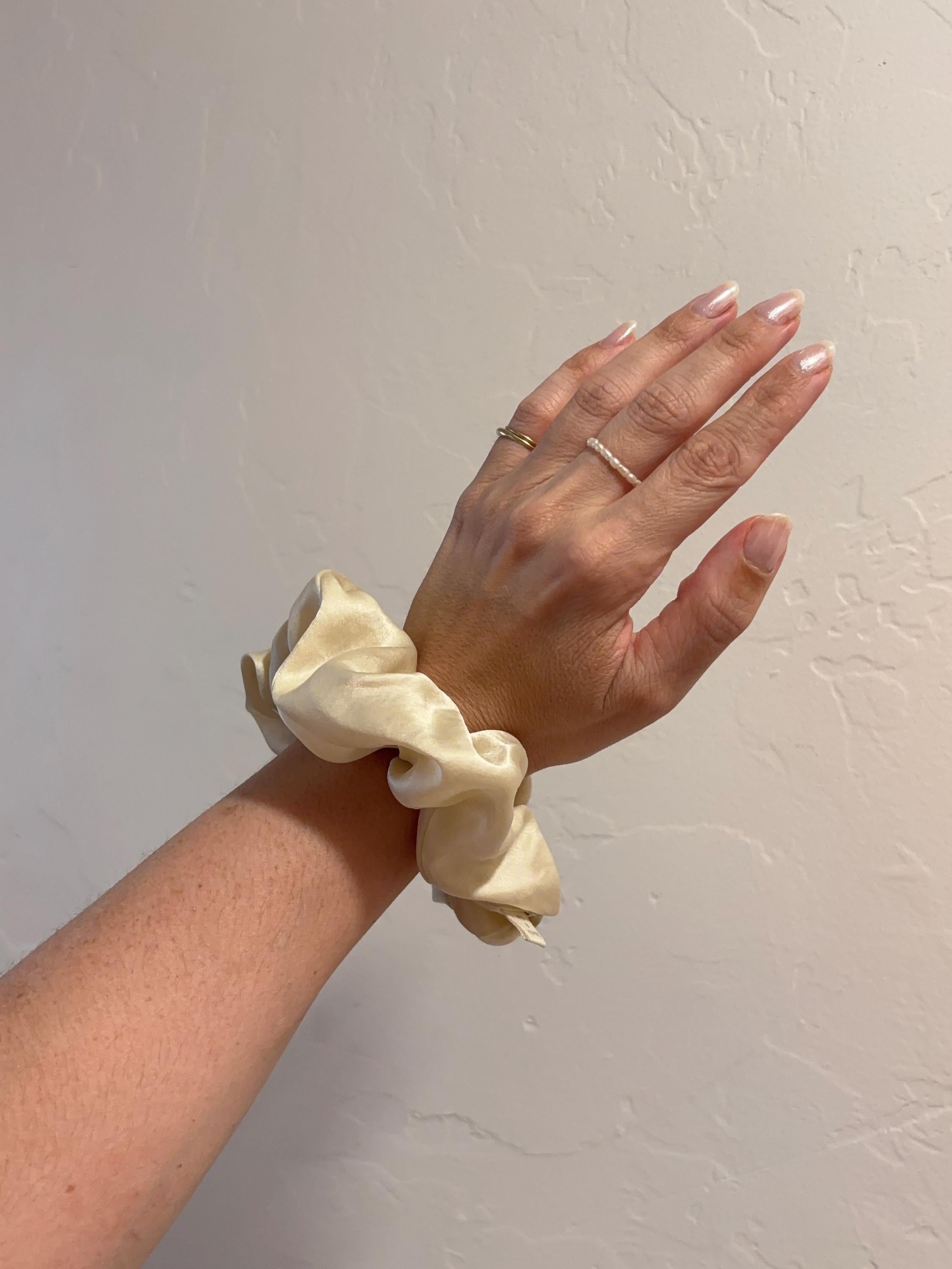 French Vanilla Satin Scrunchie, Gentle Hair Tie